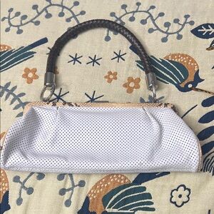 Adrienne Vittadini White Perforated Clutch with Braided Handle